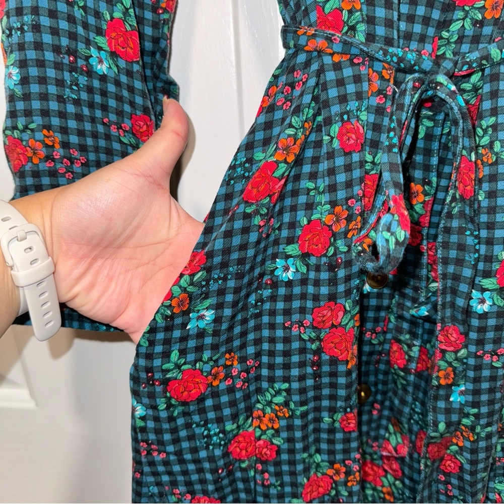 Matilda Jane checkered floral fa la la long sleeve shirt dress green red S - Picture 12 of 16